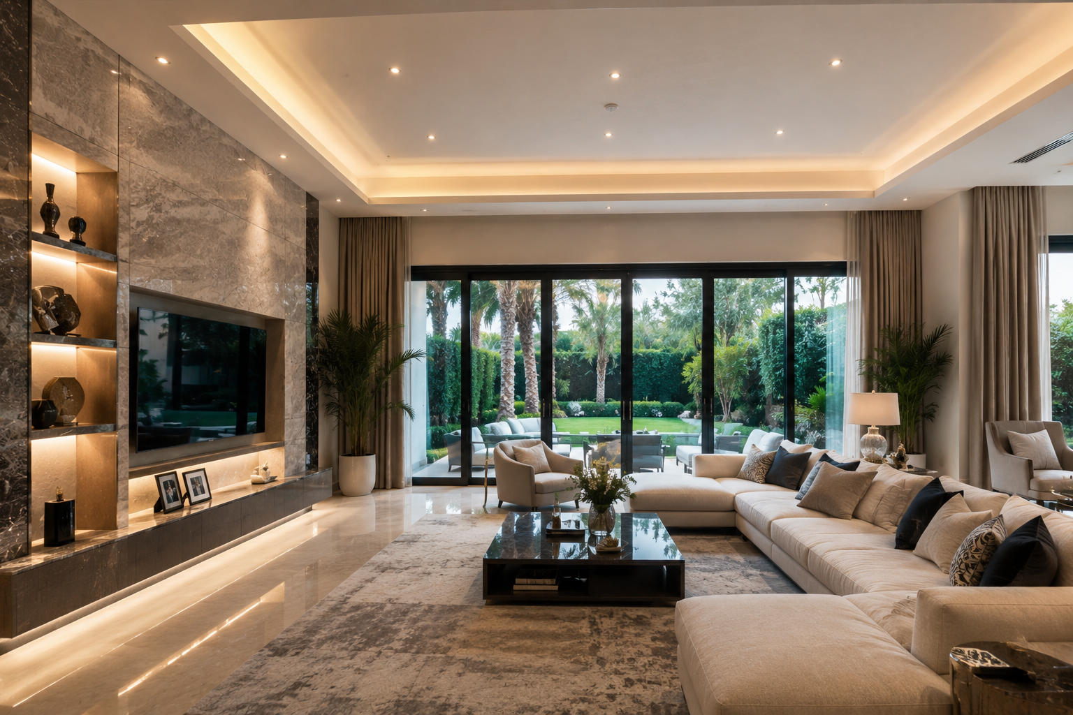 Luxury modern villa interior design and high-end living room fit-out in Dubai